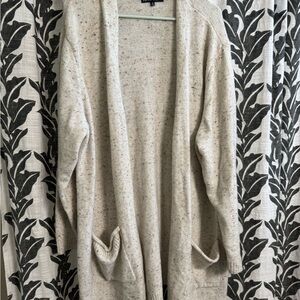 Cream Cardigan Sweater with Open Front and Maxi Length